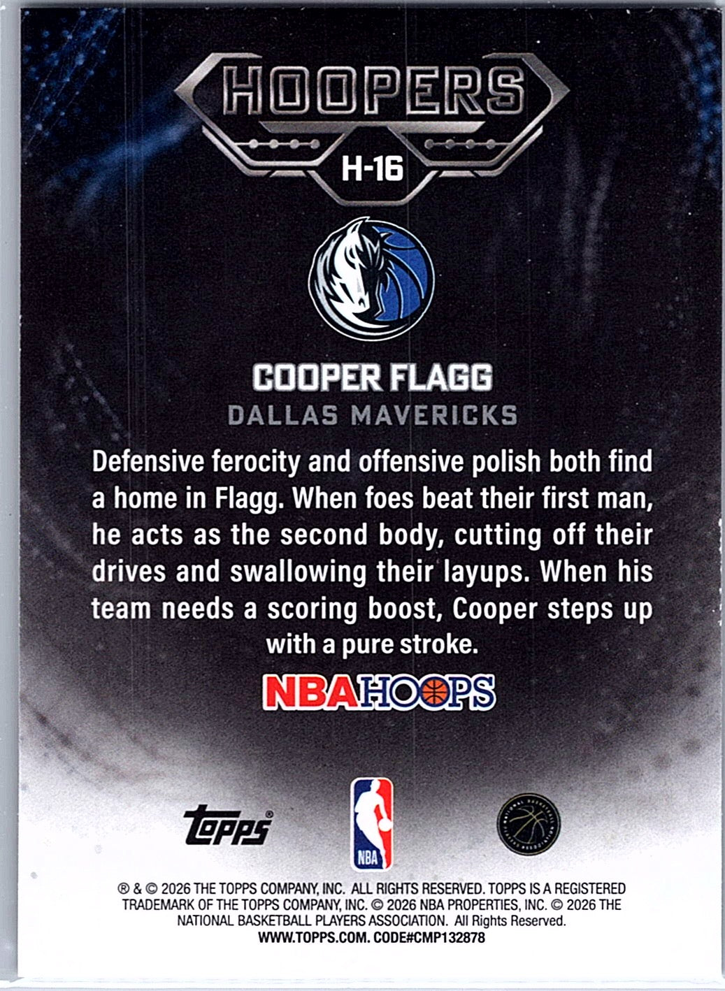 2025-26 Topps Hoops COOPER FLAGG #H-16 Hoopers Rainbow Foil RC Mavericks