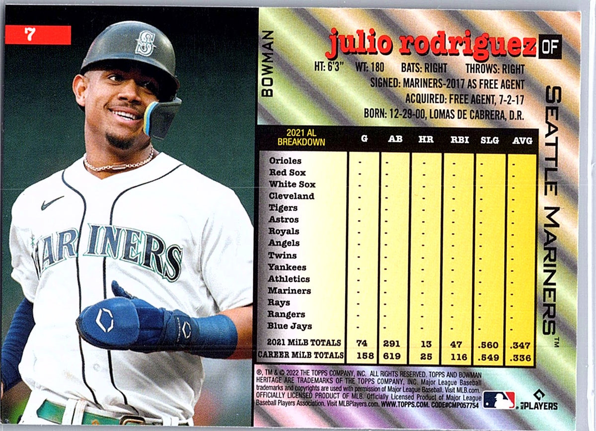 2022 Bowman Heritage Julio Rodriguez #7 Seattle Mariners