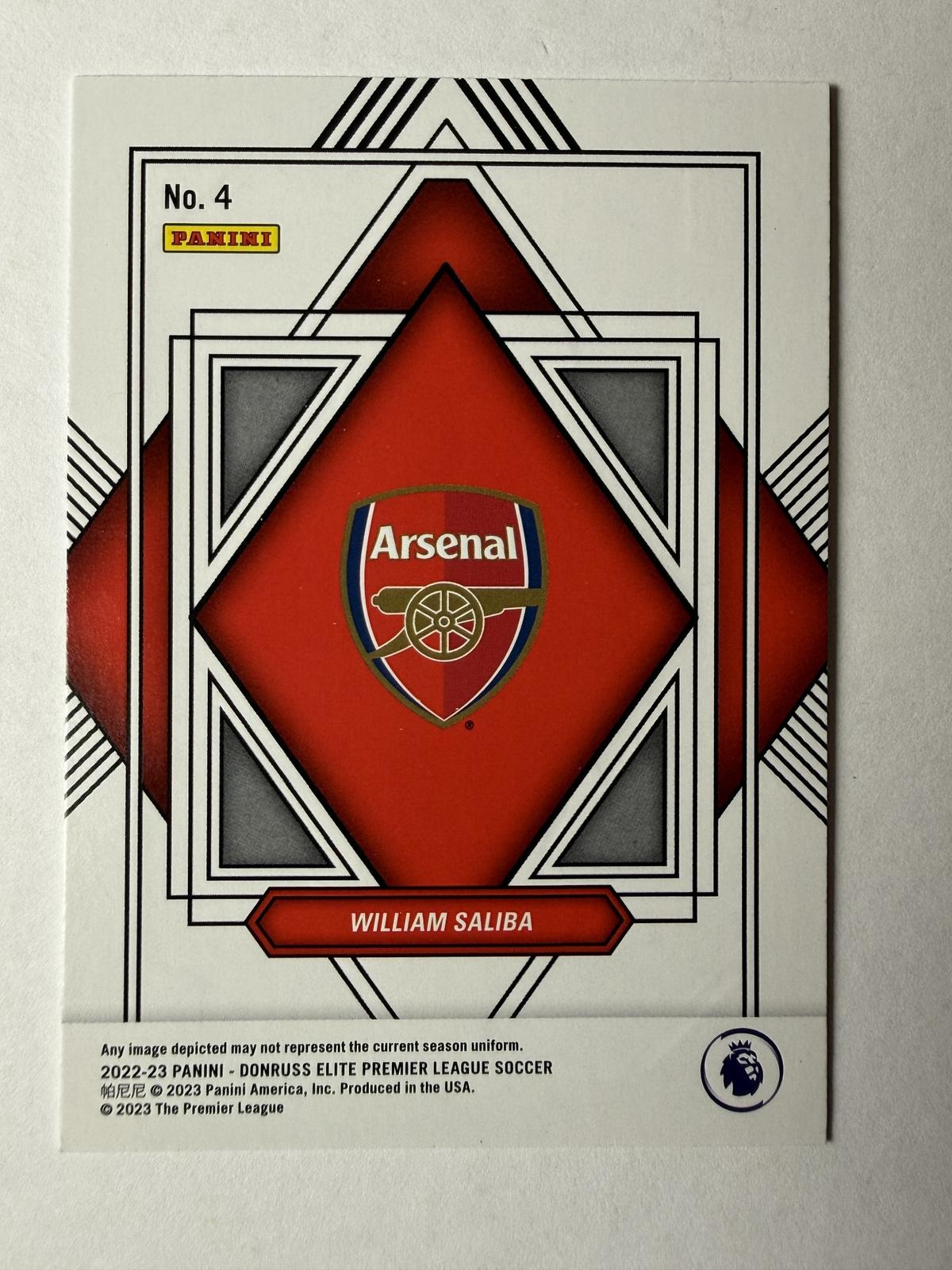 2022-23 Donruss Elite Premier League William Saliba #4 Elite Deck Arsenal FC