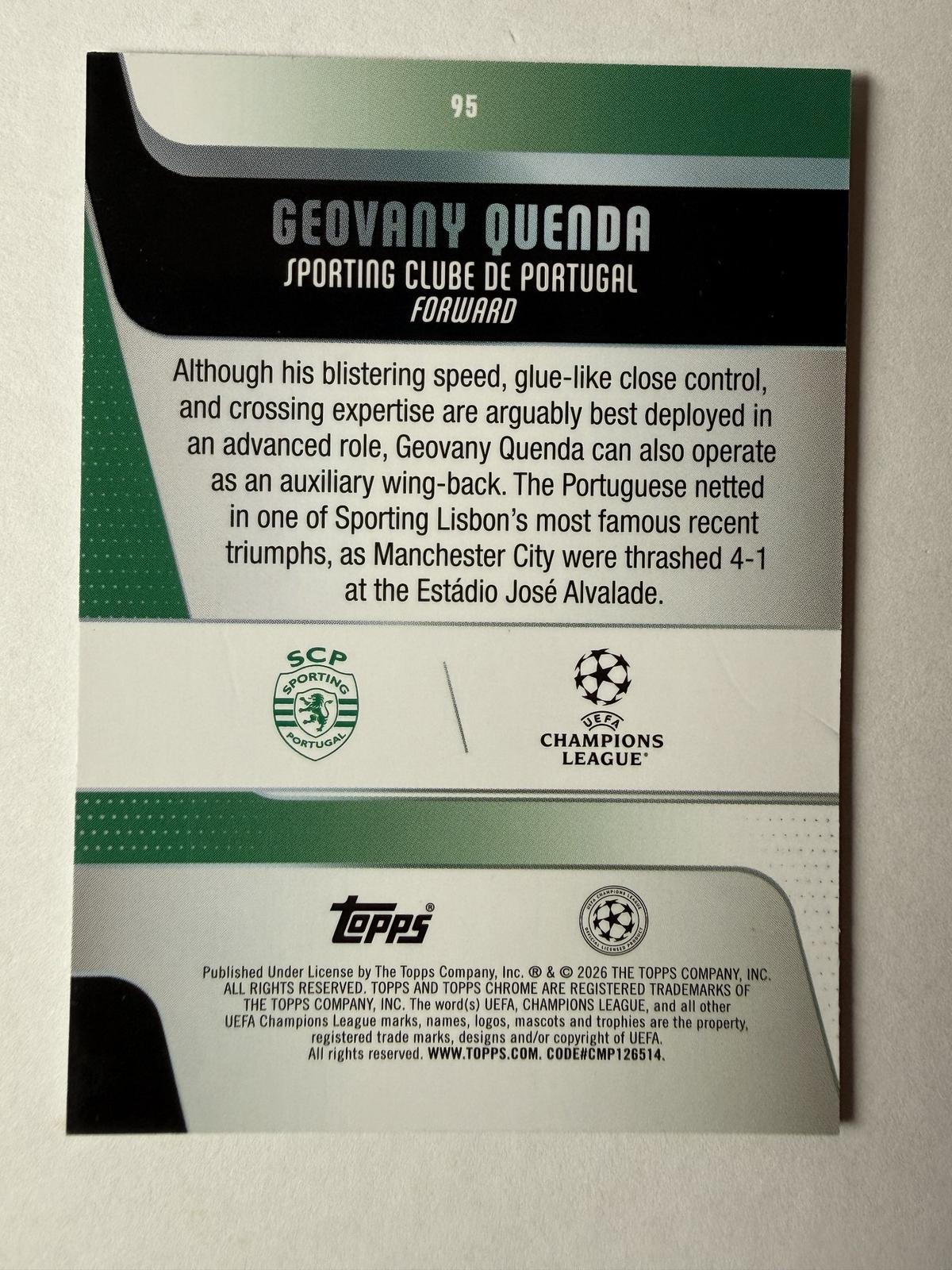 2025-26 Topps UEFA Club Competitions Geovany Quenda #95 Sporting