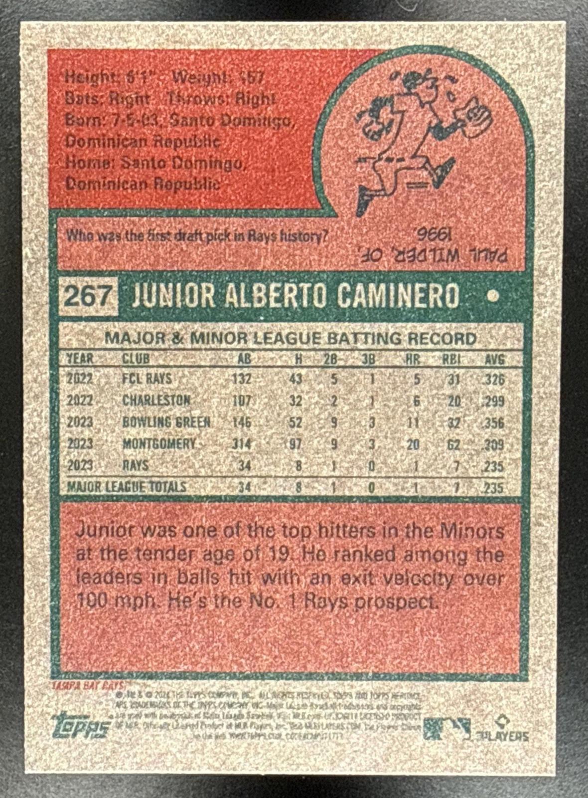 2024 Topps Heritage Junior Caminero #267 Tampa Bay Rays