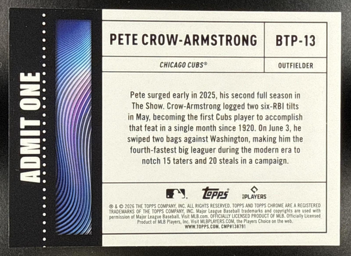 2026 Topps Chrome Pete Crow-Armstrong #BTP-13 Big Ticket Players Chicago Cubs