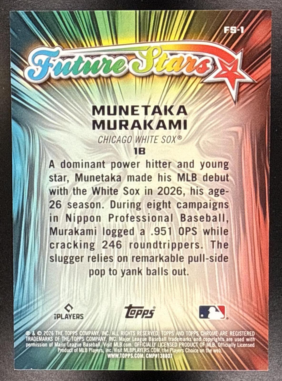 2026 Topps Chrome Munetaka Murakami #FS-1 Future Stars Chicago White Sox