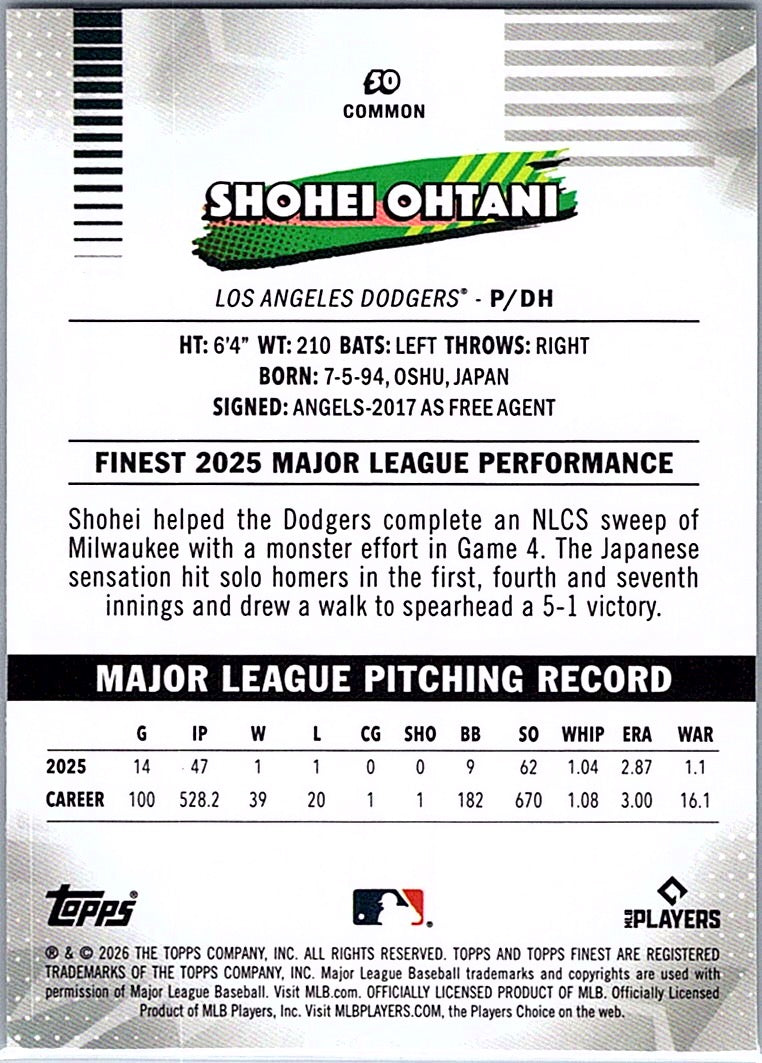 2026 Finest Shohei Ohtani #50 X-Fractors Los Angeles Dodgers