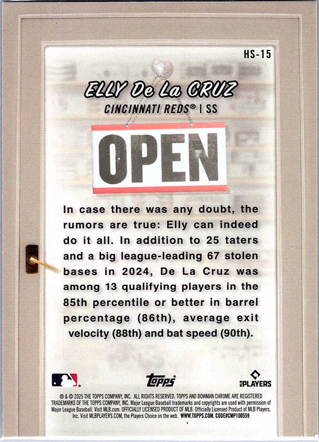 2025 Bowman Elly De La Cruz #HS-15 Hobby Stars Cincinnati Reds