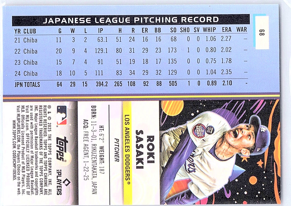 2025 Topps Chrome Cosmic Roki Sasaki #68 Los Angeles Dodgers
