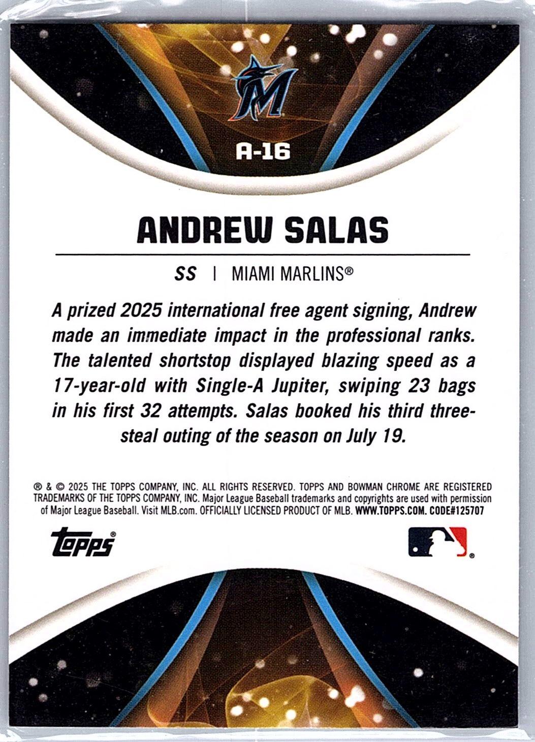 2025 Bowman Draft Andrew Salas #A-16 Axis Miami Marlins