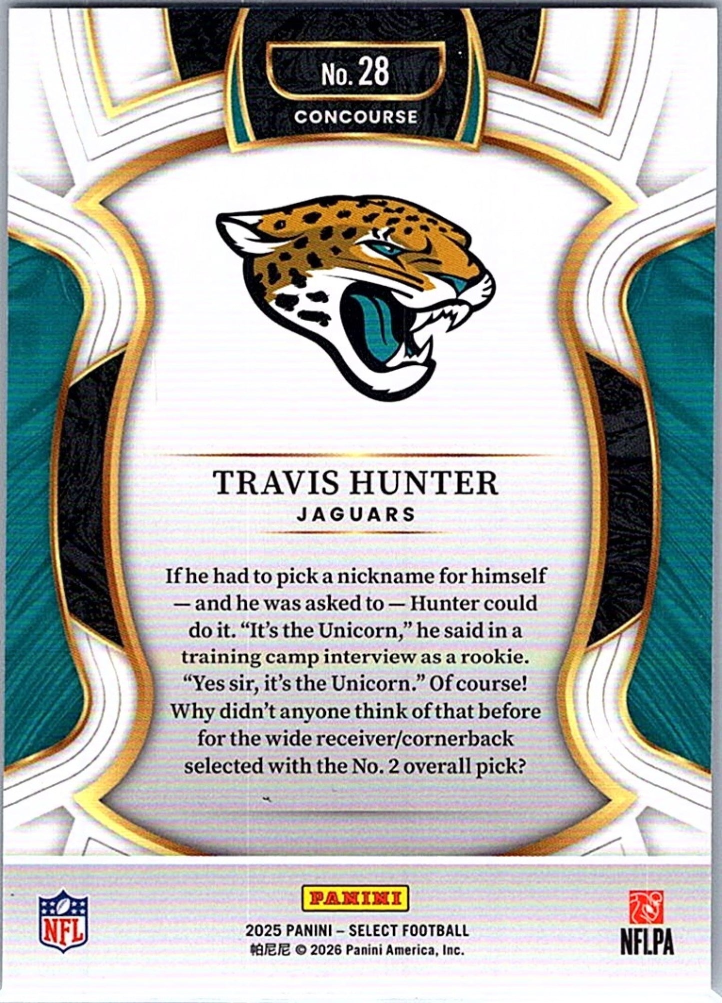 2025 Panini Select TRAVIS HUNTER #28 Concourse RC Jaguars