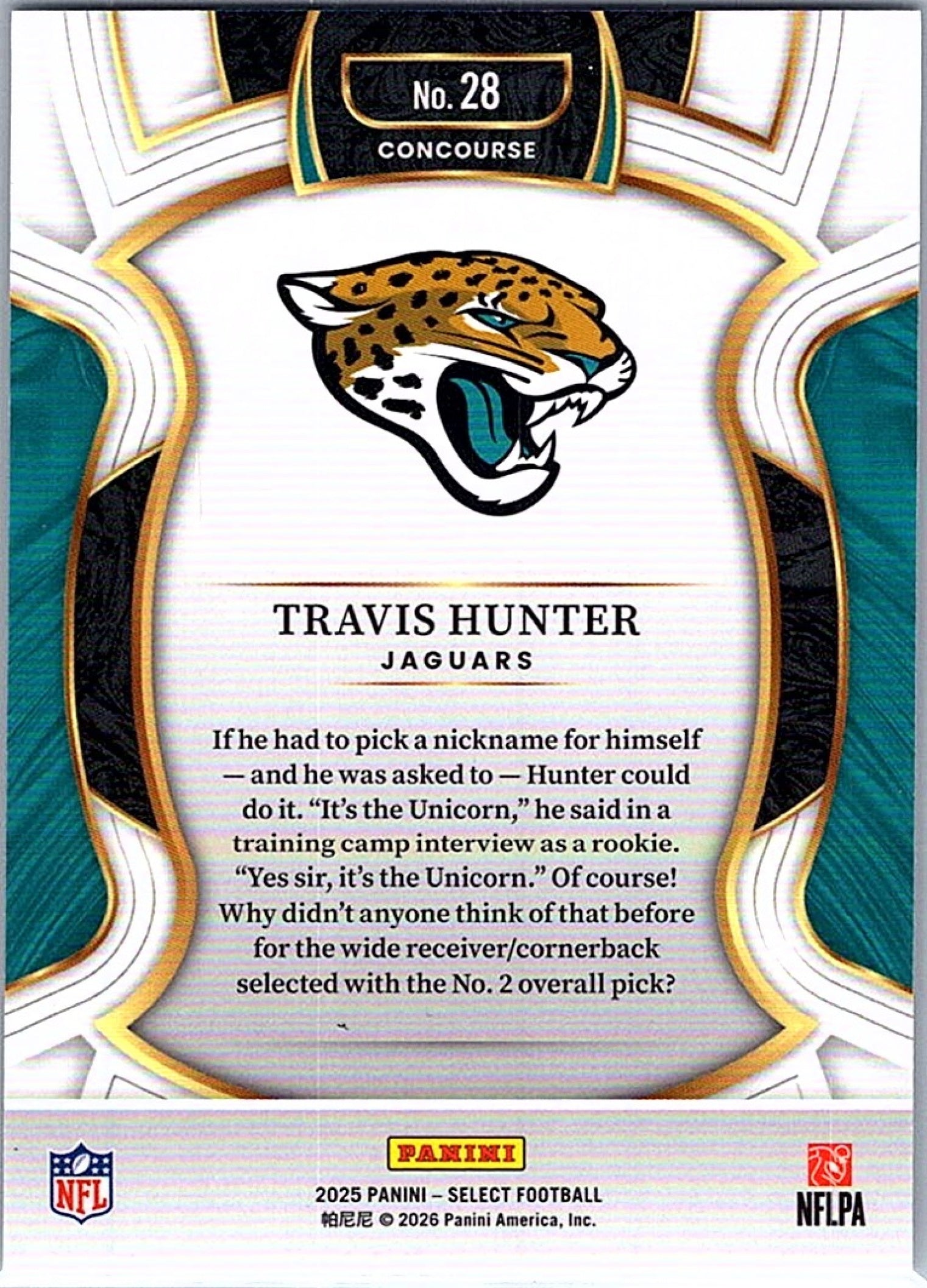 2025 Panini Select TRAVIS HUNTER #28 Concourse RC Jaguars