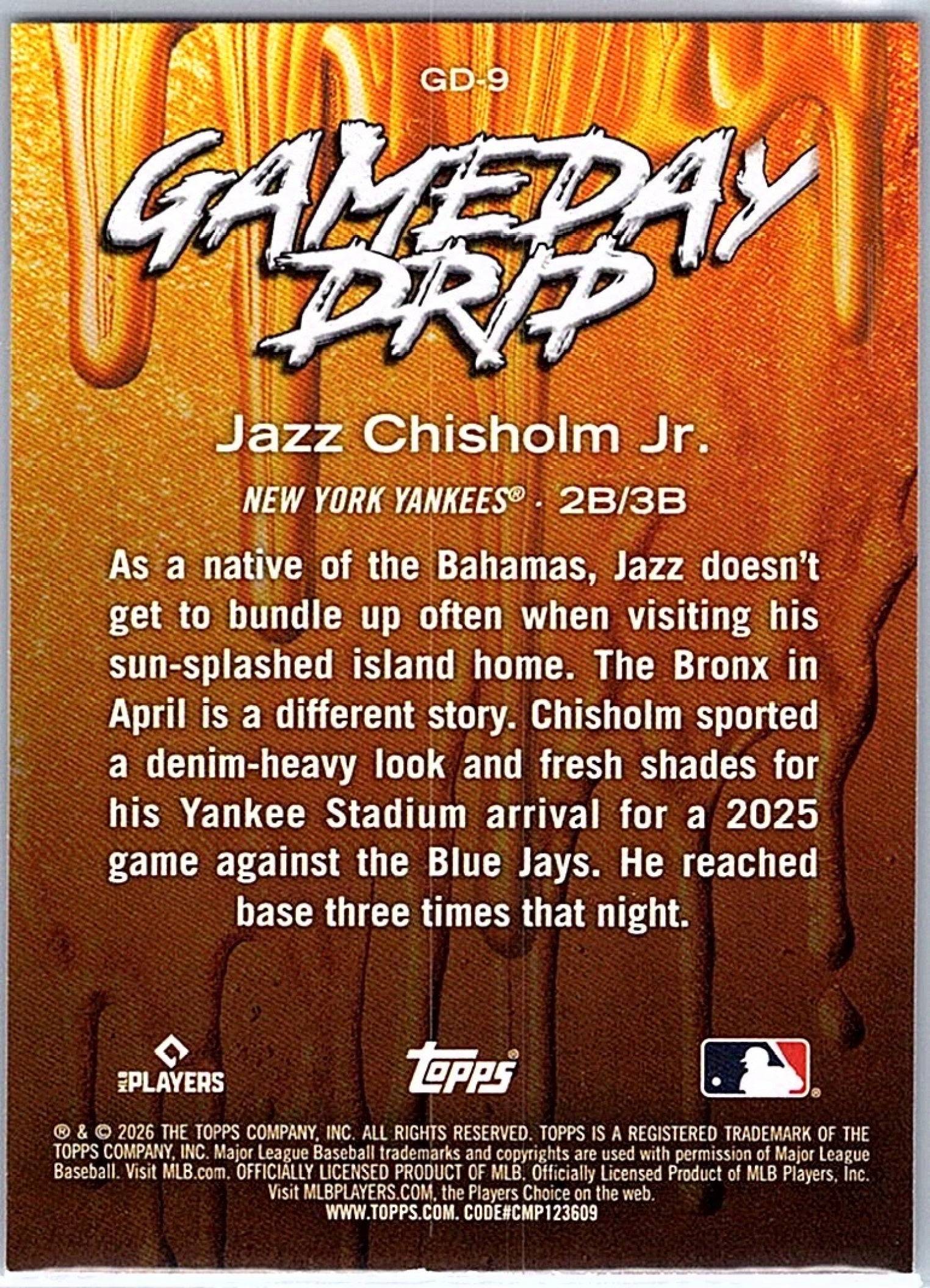 2026 Topps Series 1 JAZZ CHISHOLM JR. #GD-9 Yankees