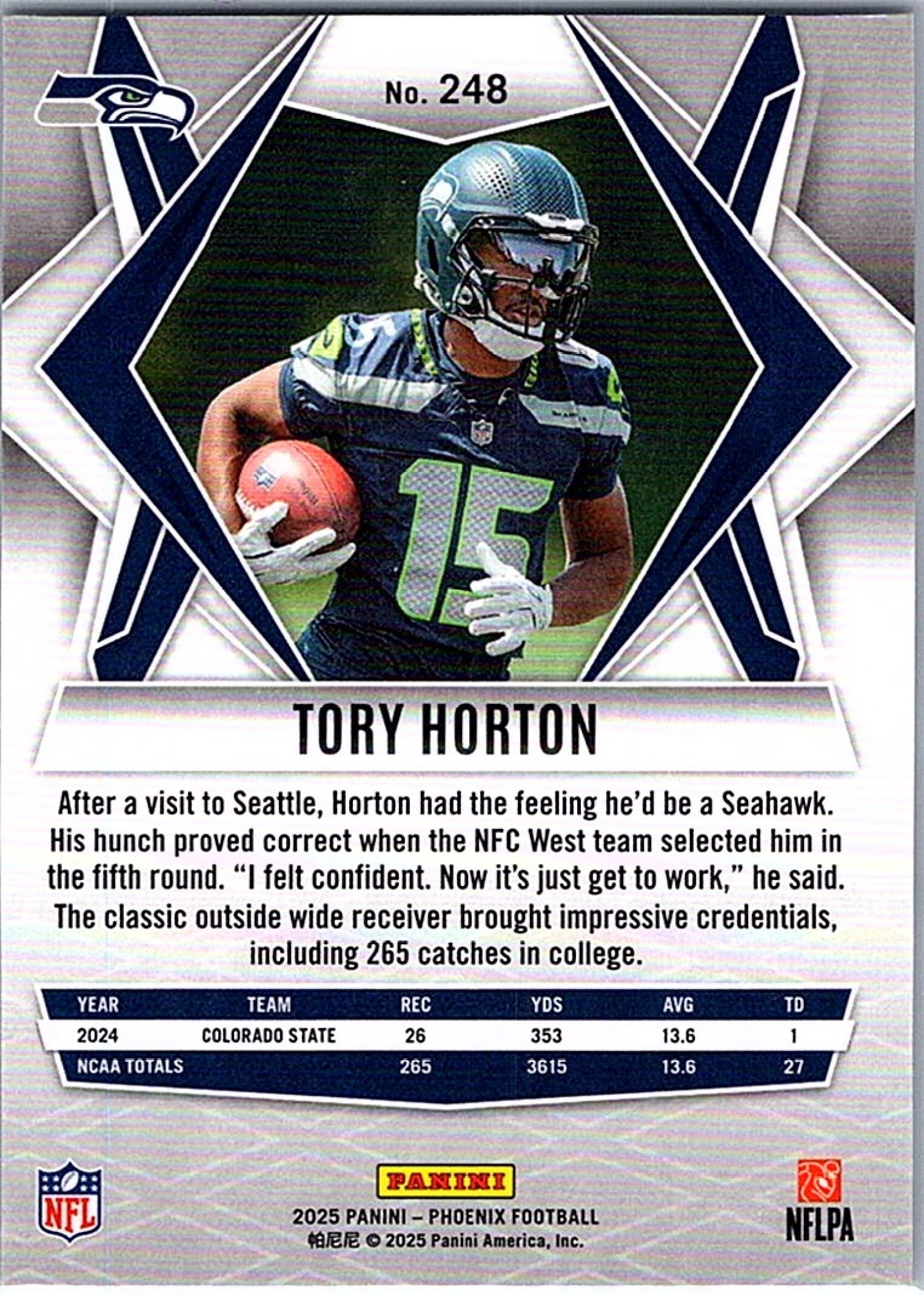 2025 Panini Phoenix TORY HORTON #248 RC Seahawks