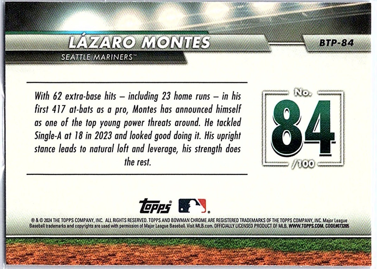 2024 Bowman LAZARO MONTES #BTP-84 Mariners 1st Prospect Baseball RC Card