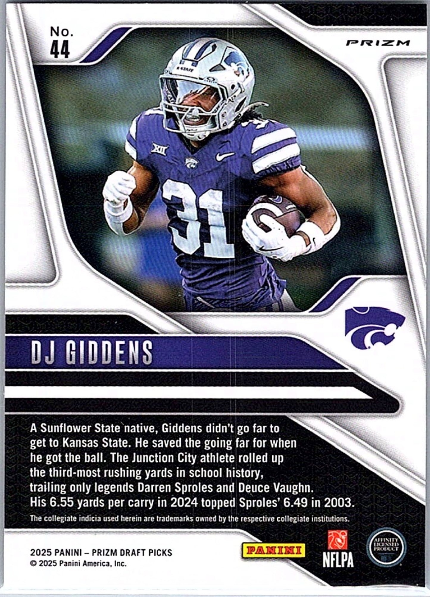 2025 Panini Prizm Draft Picks DJ GIDDENS #44 Gold Ice RC Wildcats