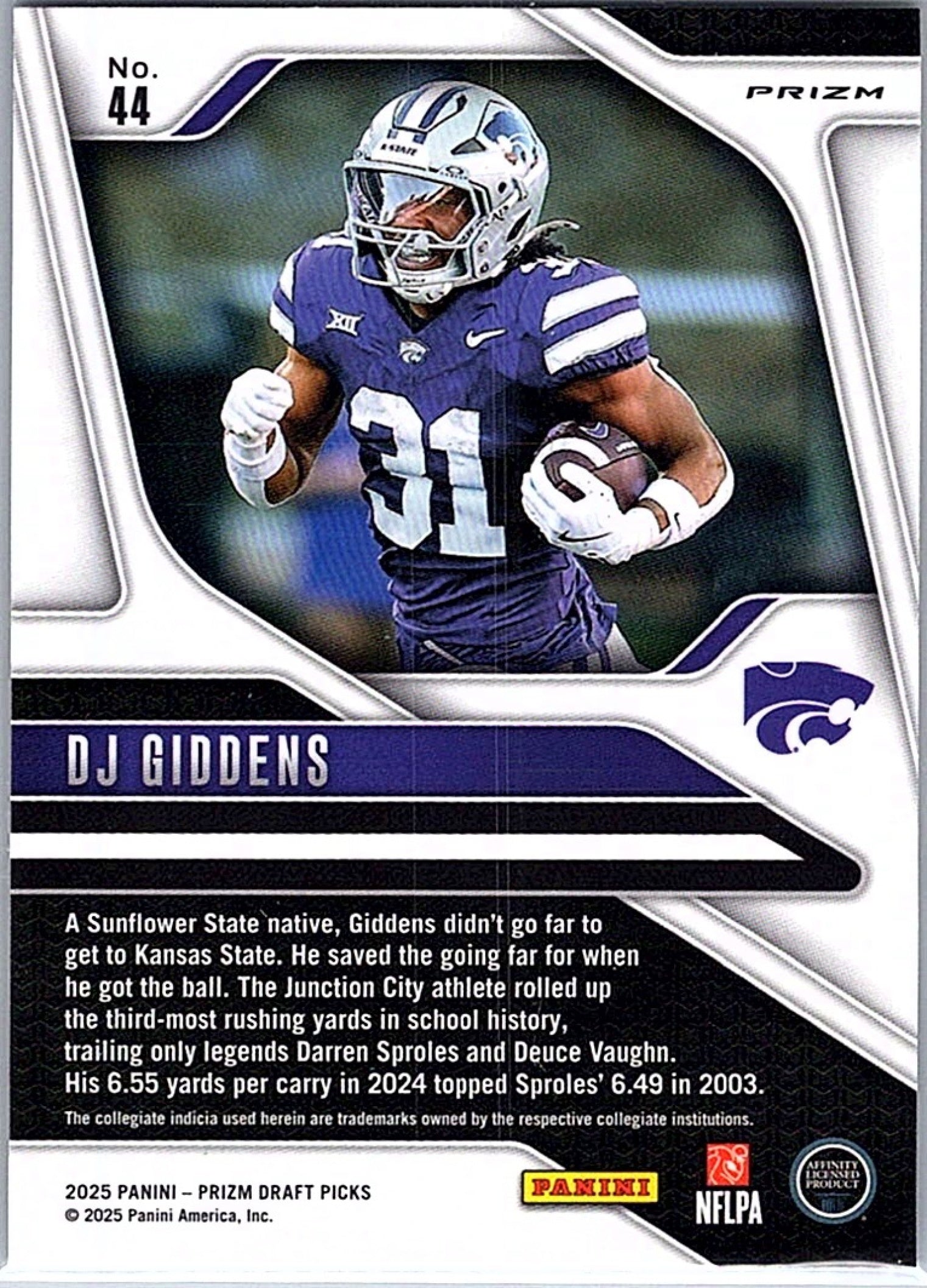 2025 Panini Prizm Draft Picks DJ GIDDENS #44 Gold Ice RC Wildcats
