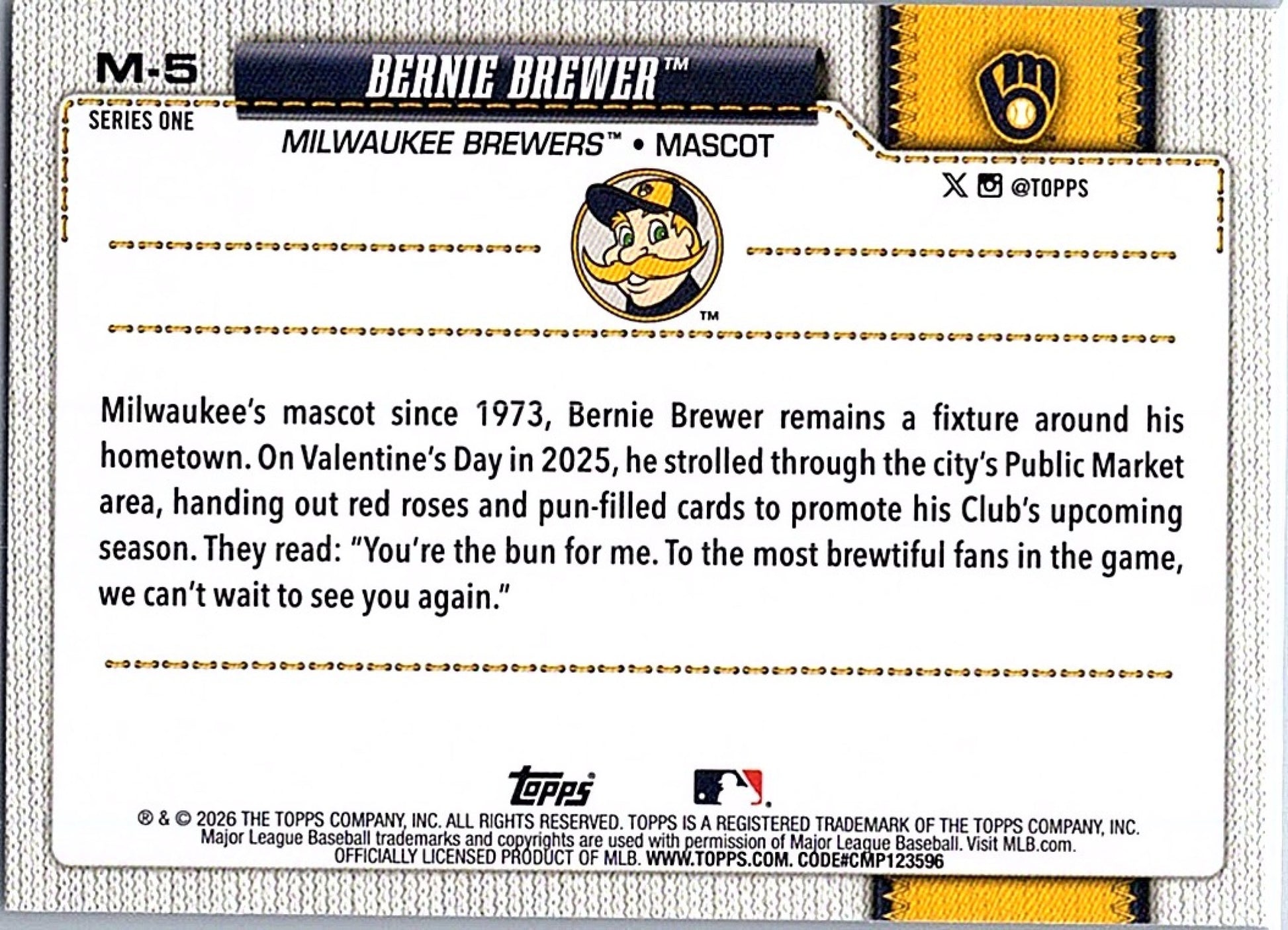 2026 Topps Series 1 BERNIE BREWER #M-5 Brewers