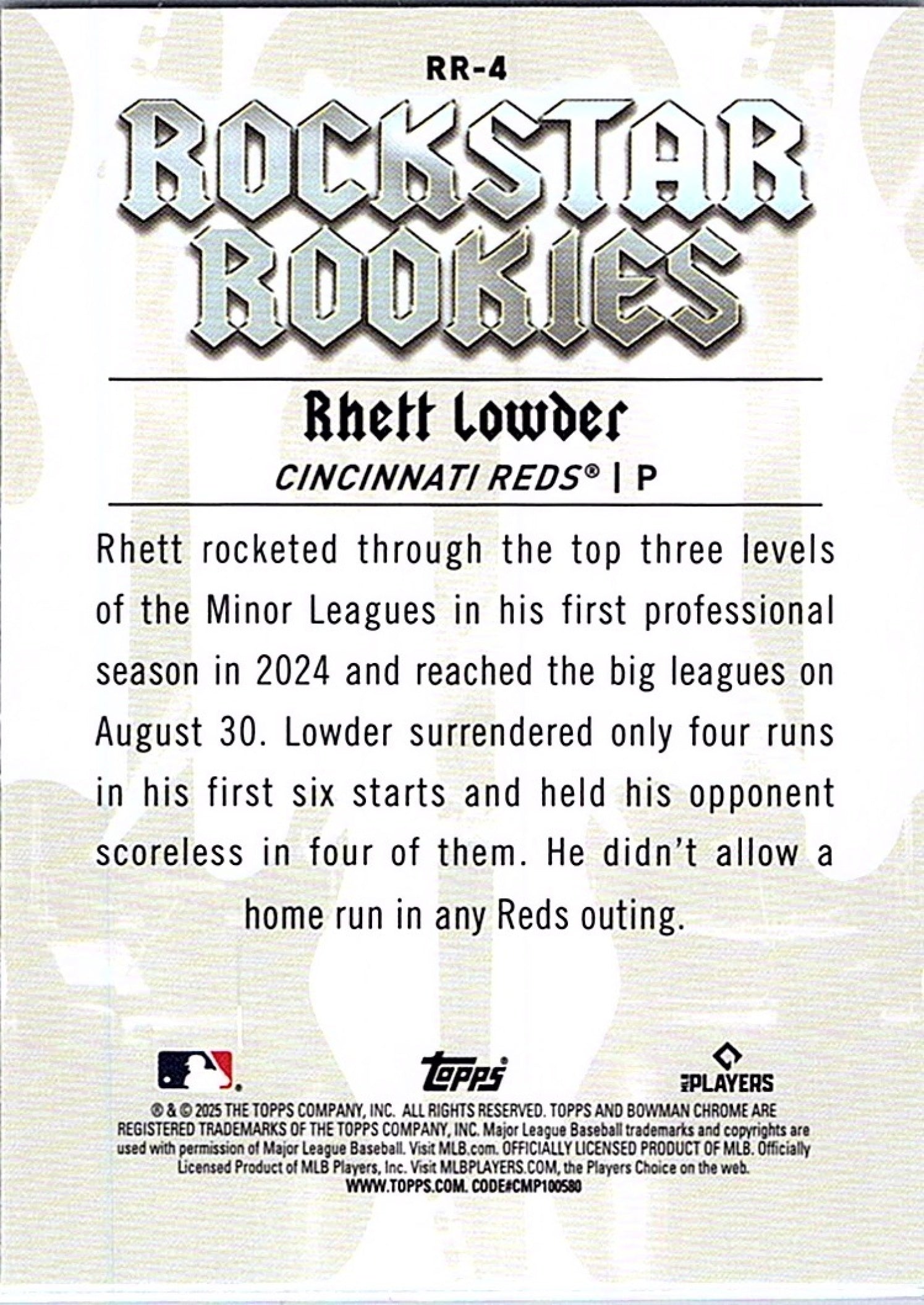 2025 Bowman RHETT LOWDER #RR-4 RC Reds