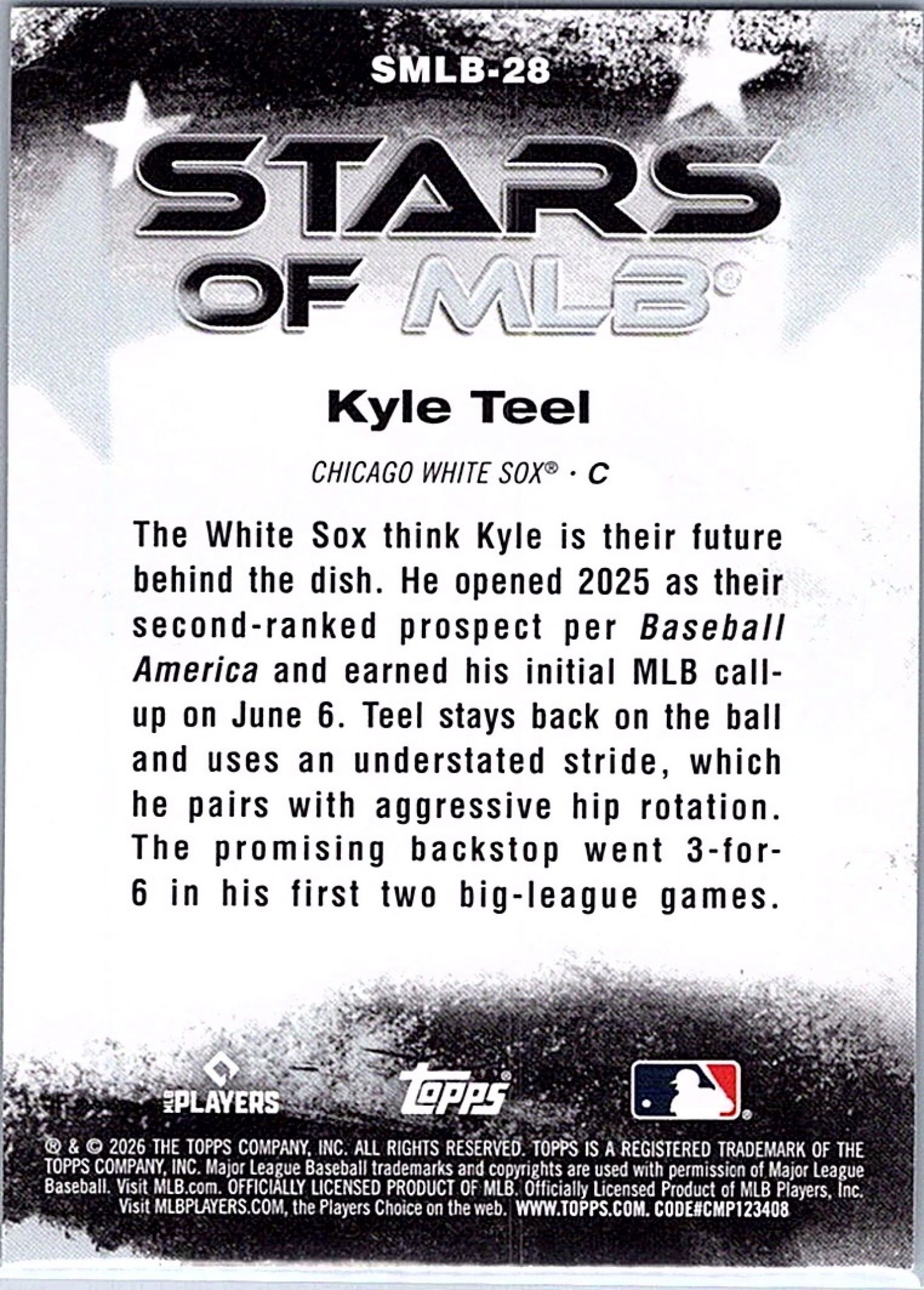 2026 Topps Series 1 KYLE TEEL #SMLB-28 RC White Sox
