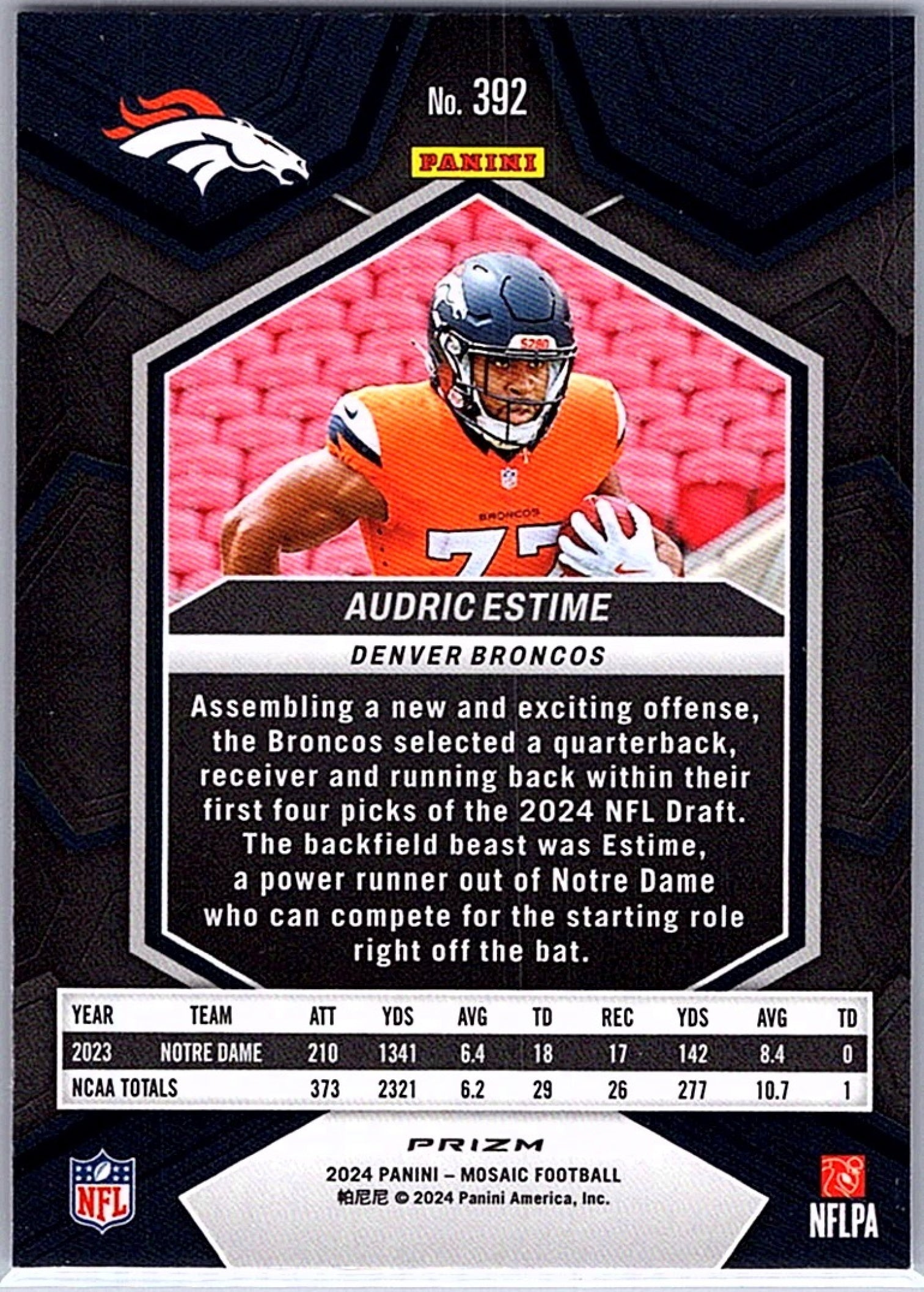 2024 Panini Mosaic AUDRIC ESTIME #392 Camo Pink Prizm RC Broncos