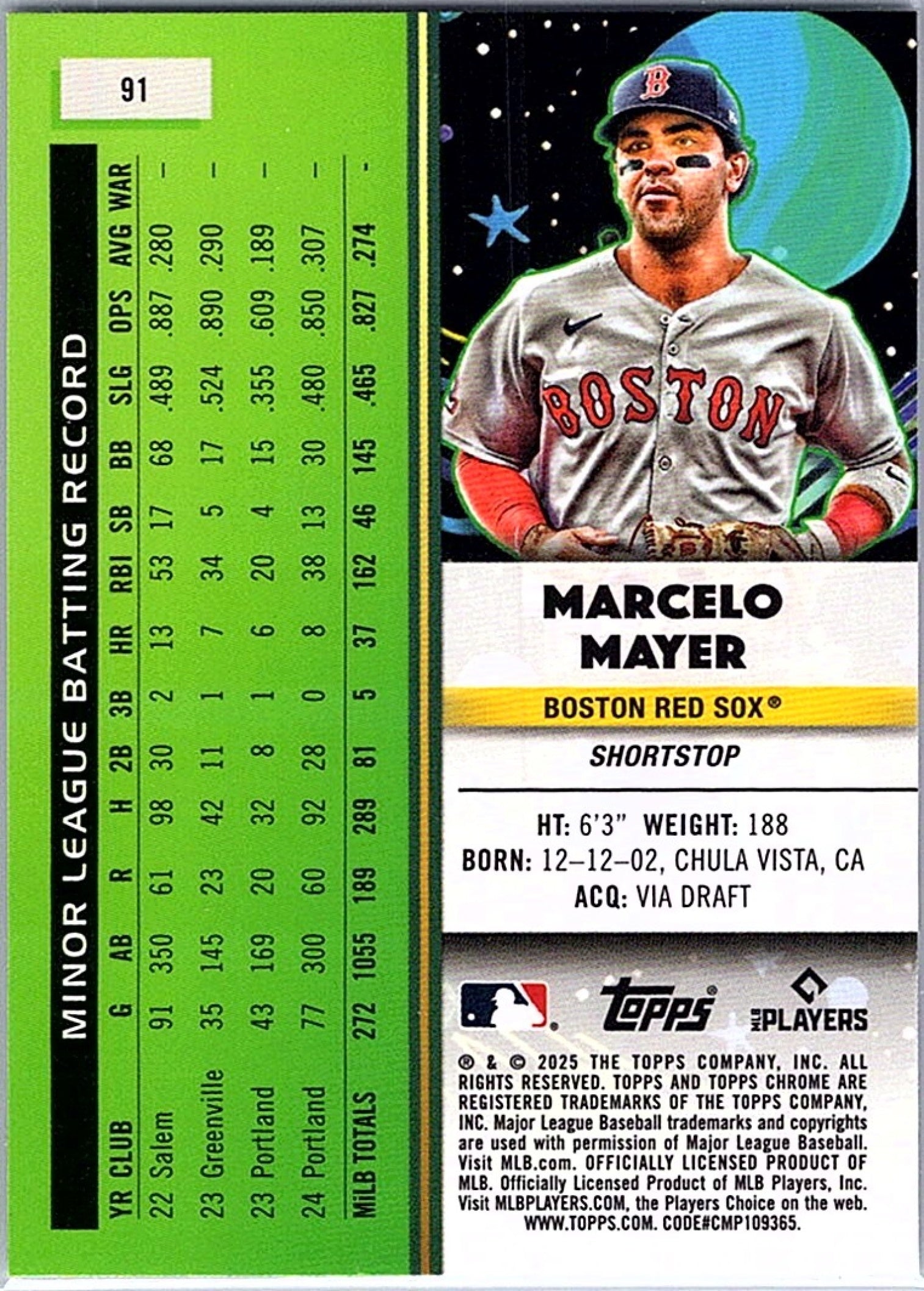 2025 Topps Cosmic Chrome MARCELO MAYER #91 Nucleus Refractor RC Red Sox