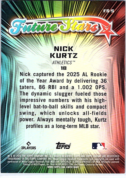 026 Topps Chrome NICK KURTZ #FS-5 Athletics RC Baseball Prospect Card