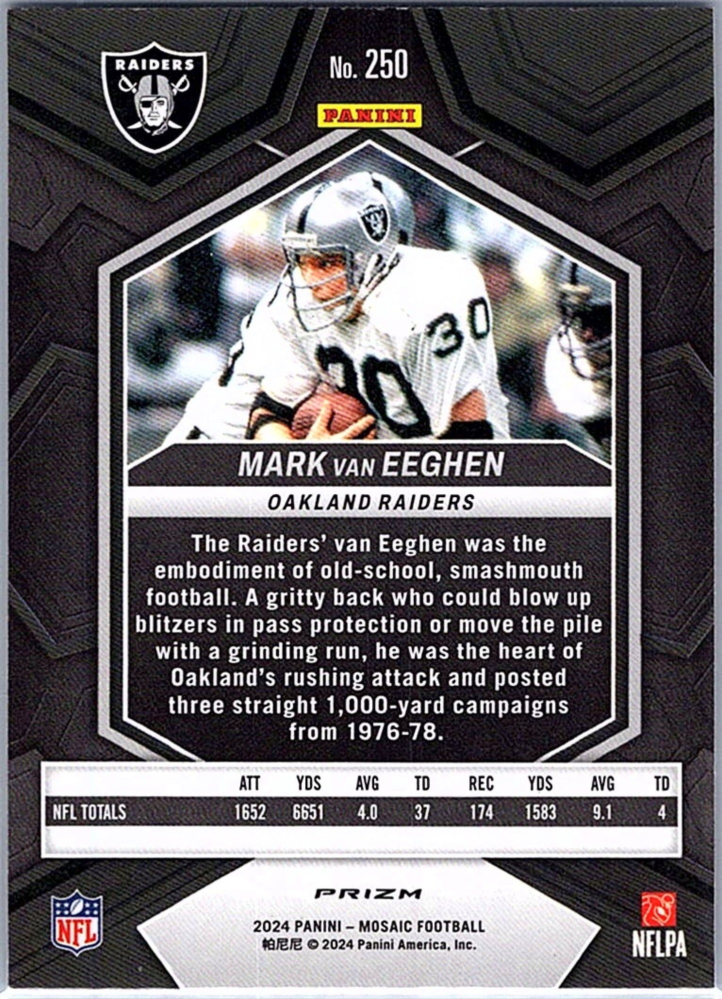 2024 Panini Mosaic MARK VAN EEGHEN #250 Reactive Blue Prizm Raiders
