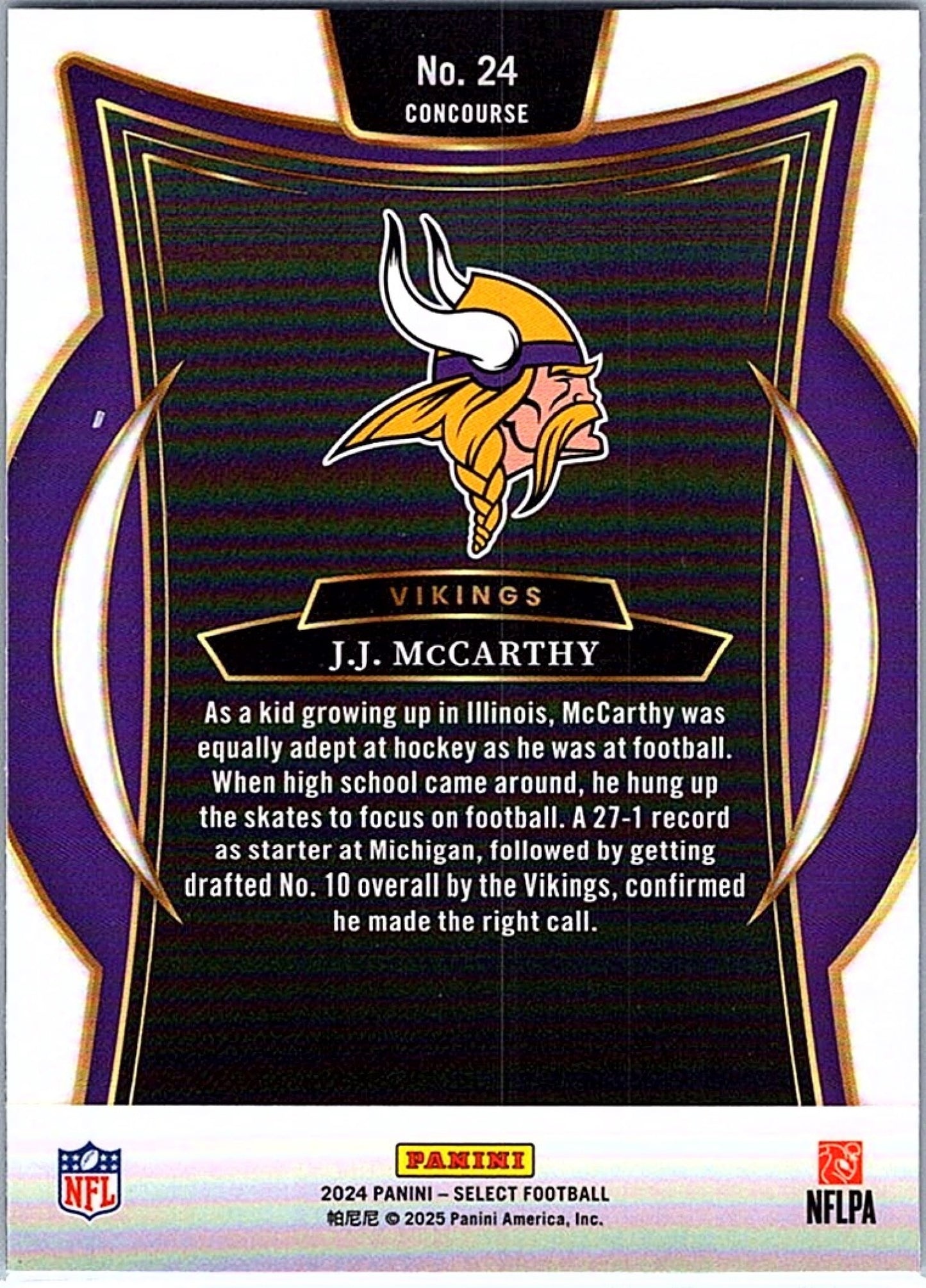 2024 Panini Select J.J. MCCARTHY #24 Concourse RC Vikings