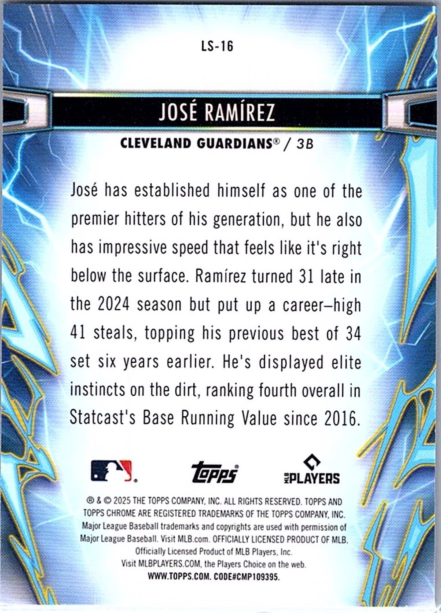 2025 Topps Cosmic Chrome JOSE RAMIREZ #LS-16 Guardians