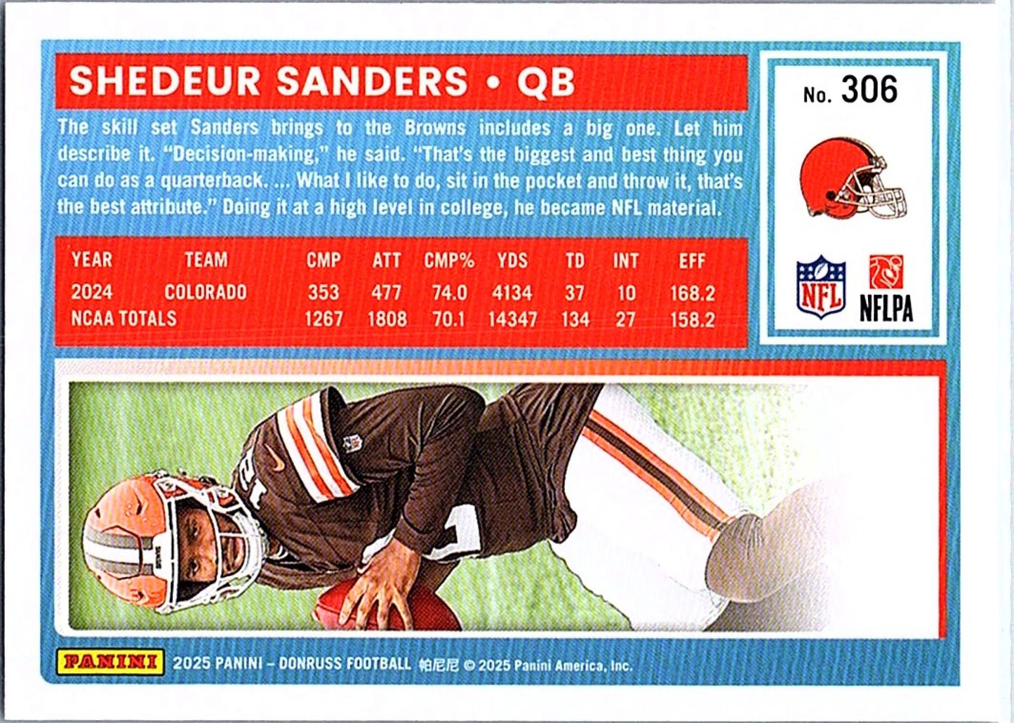 2025 Panini Donruss SHEDEUR SANDERS #306 Rated Rookie RC Browns