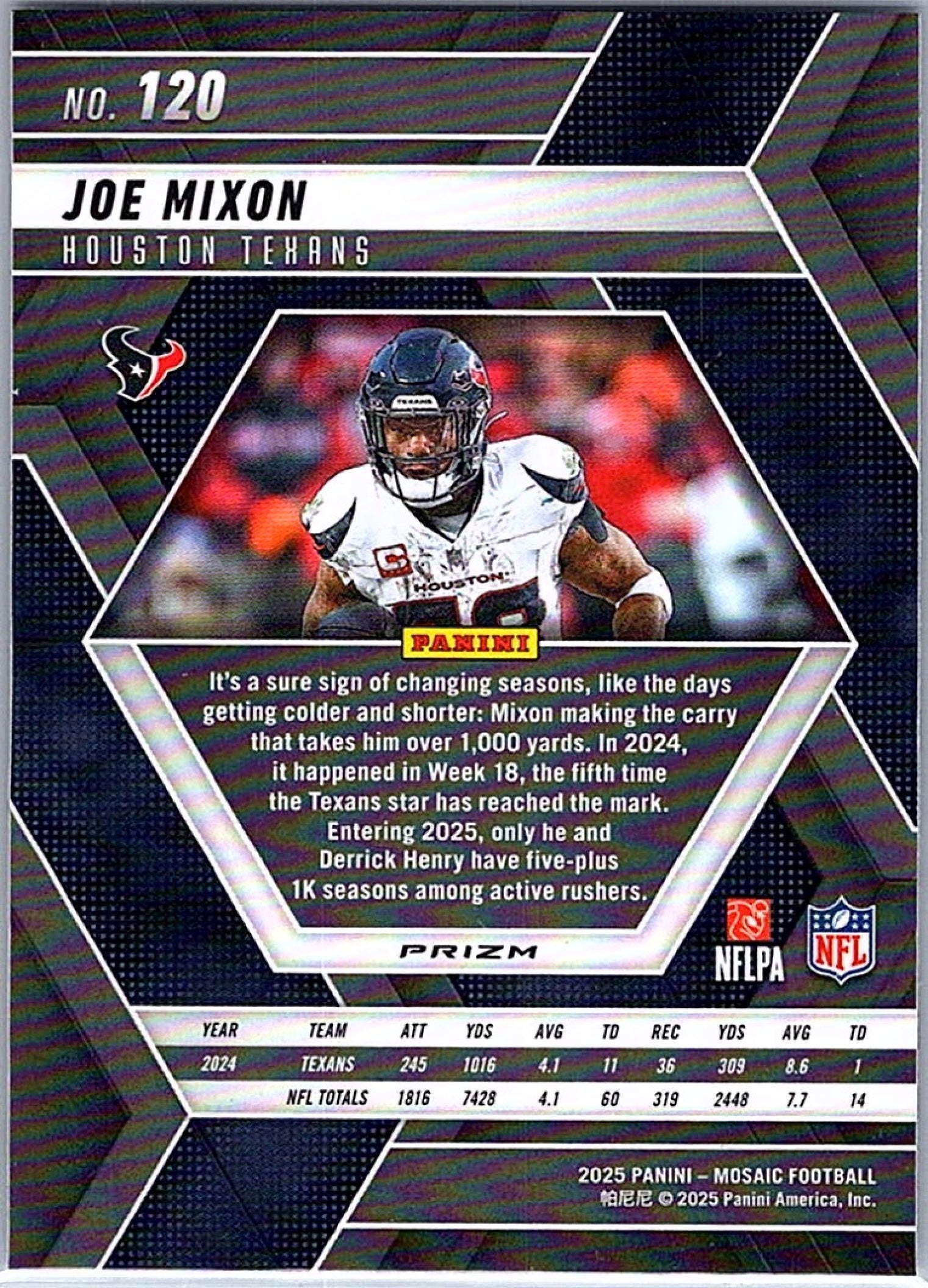 2025 Panini Mosaic JOE MIXON #120 Reactive Purple Prizm Texans