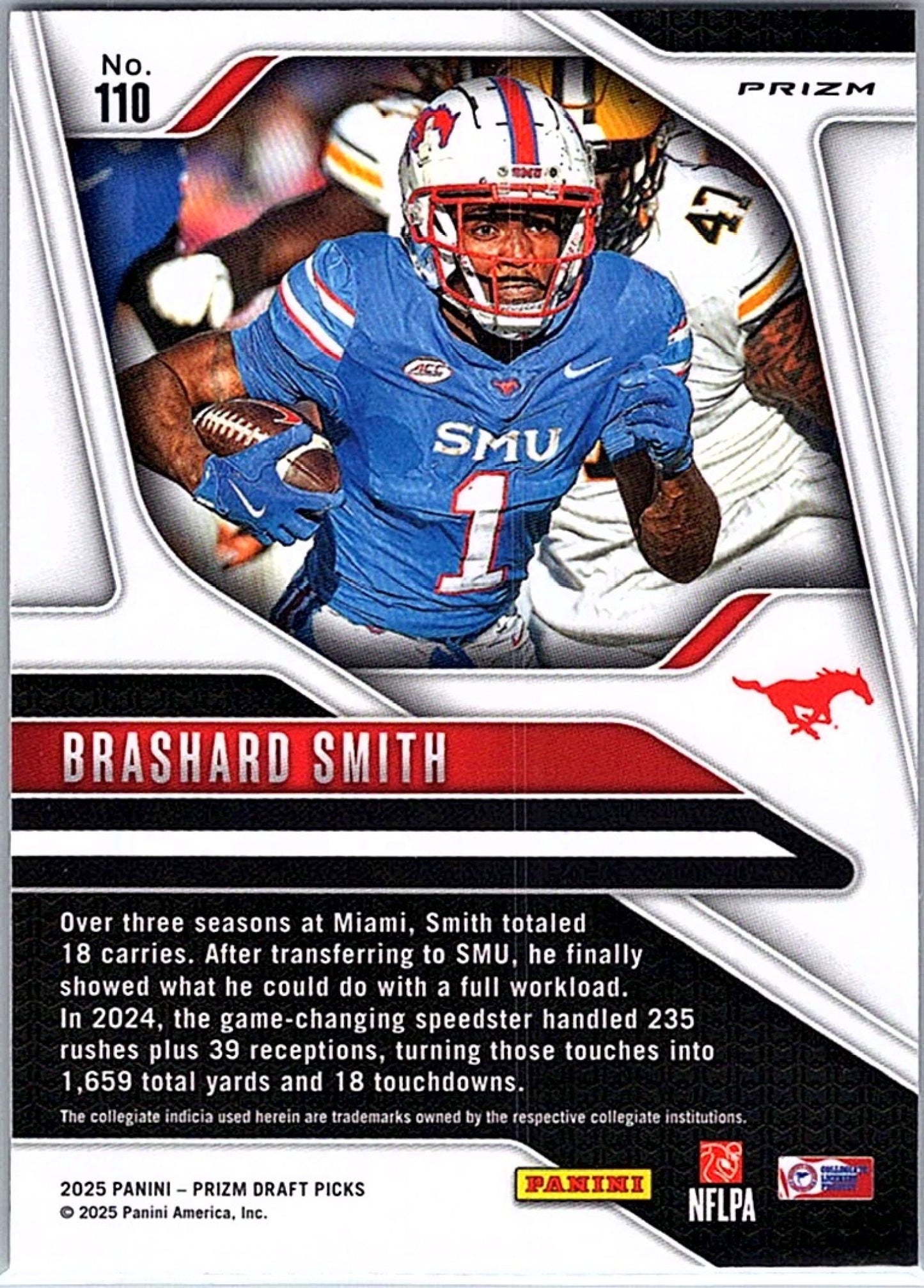 2025 Panini Prizm Draft Picks BRASHARD SMITH #110 Gold Ice RC Mustangs