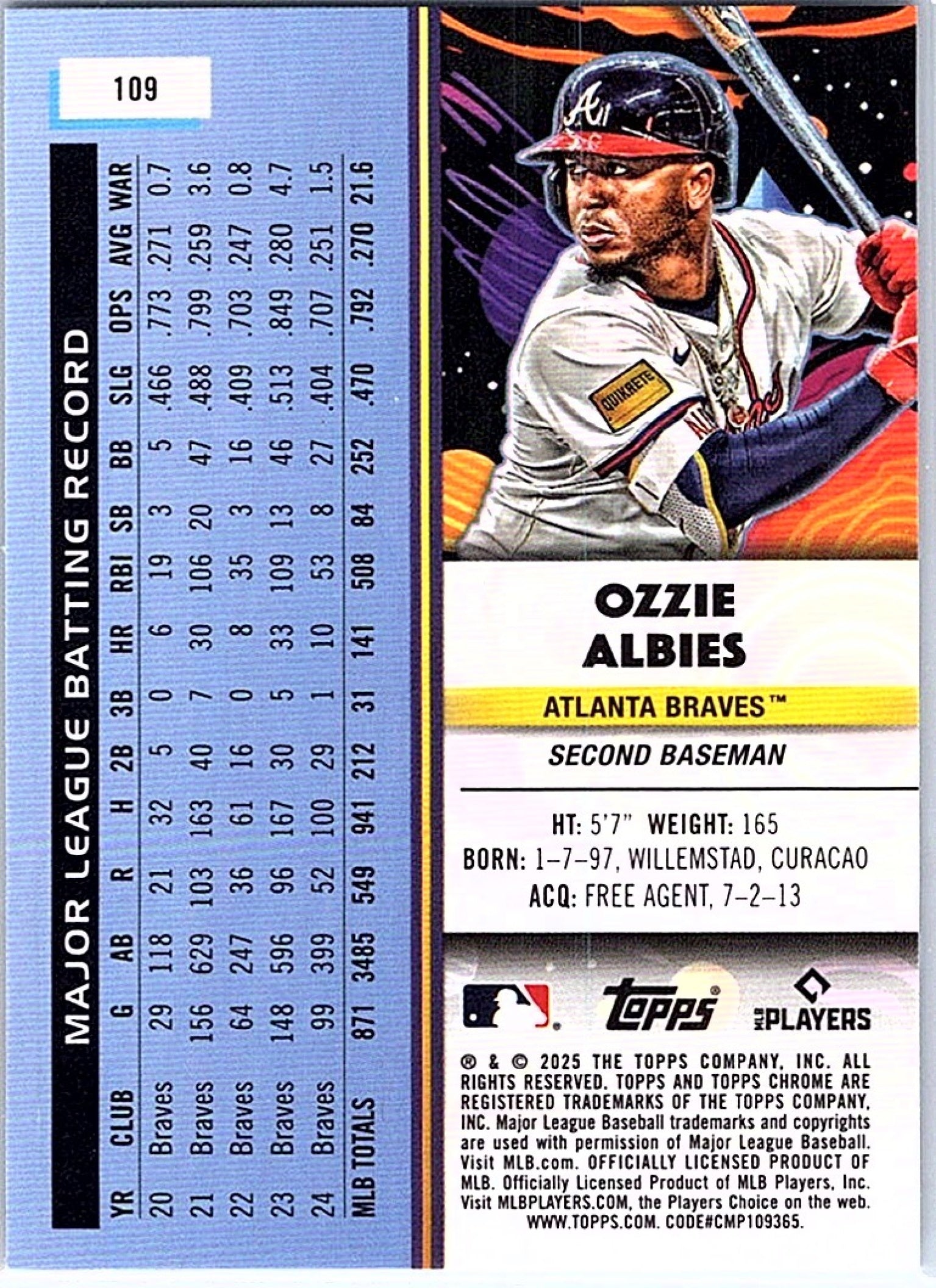 2025 Topps Cosmic Chrome OZZIE ALBIES #109 Nucleus Refractor Braves