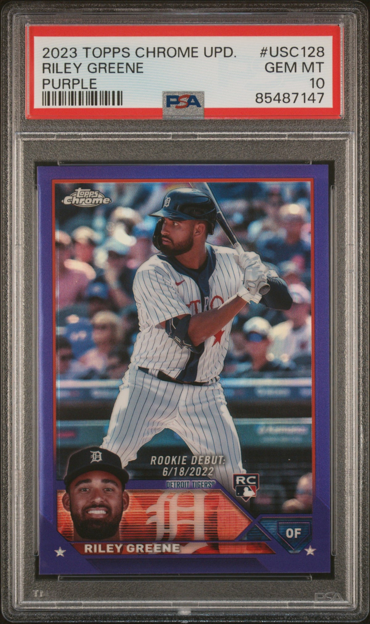 2023 Topps Chrome Update Riley Greene #USC128 Purple Refractor Tigers
