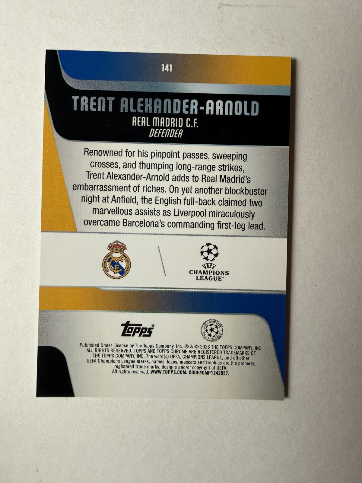 2025-26 Topps Chrome UEFA Trent Alexander-Arnold #141 Aqua Mini-Diamonds /199
