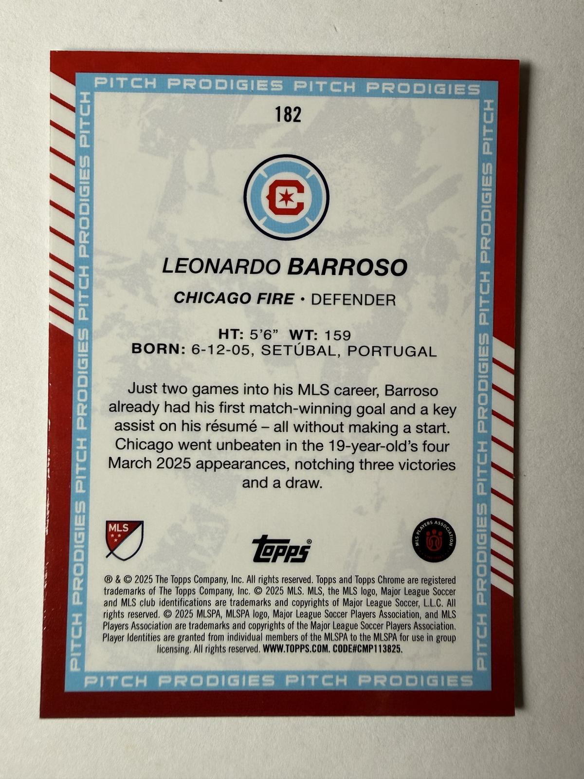 2025 Topps Chrome MLS Leonardo Barroso #182 Aqua Mini-Diamonds Refractor /199