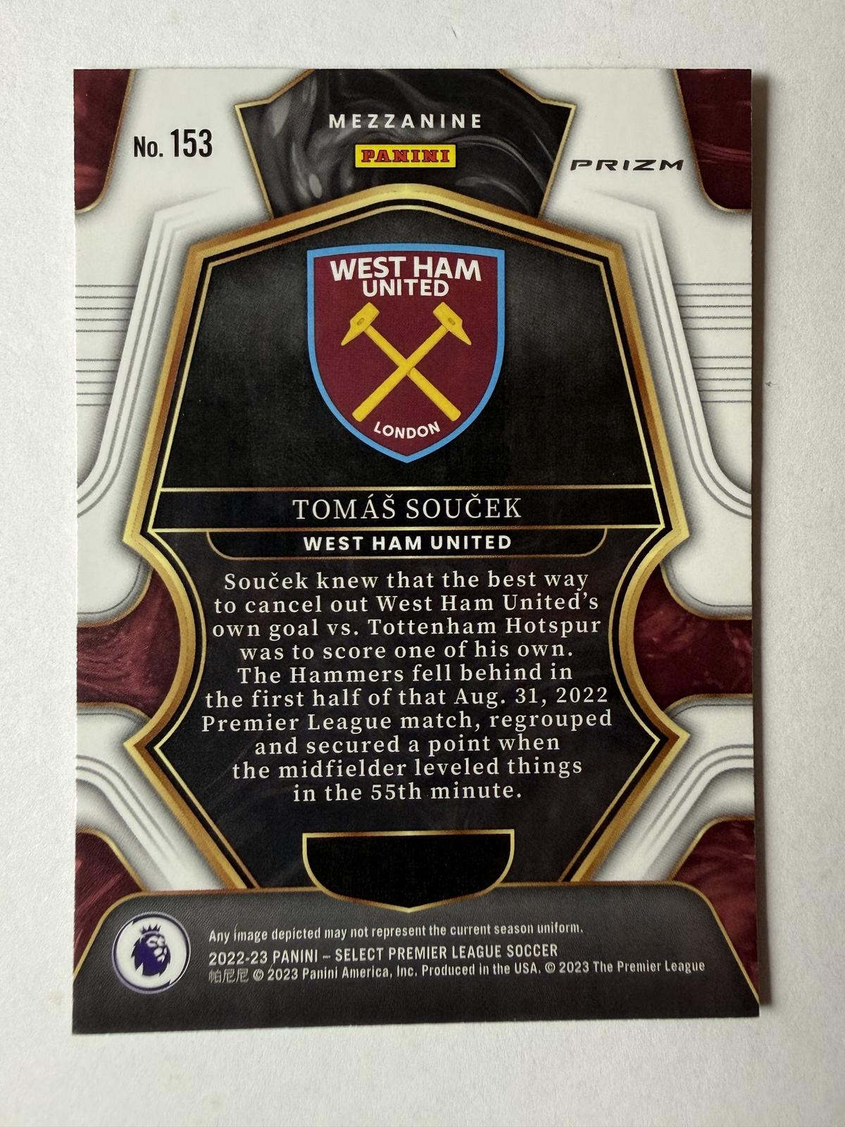 2022-23 Panini Select Premier League Tomas Soucek #153 Red West Ham United