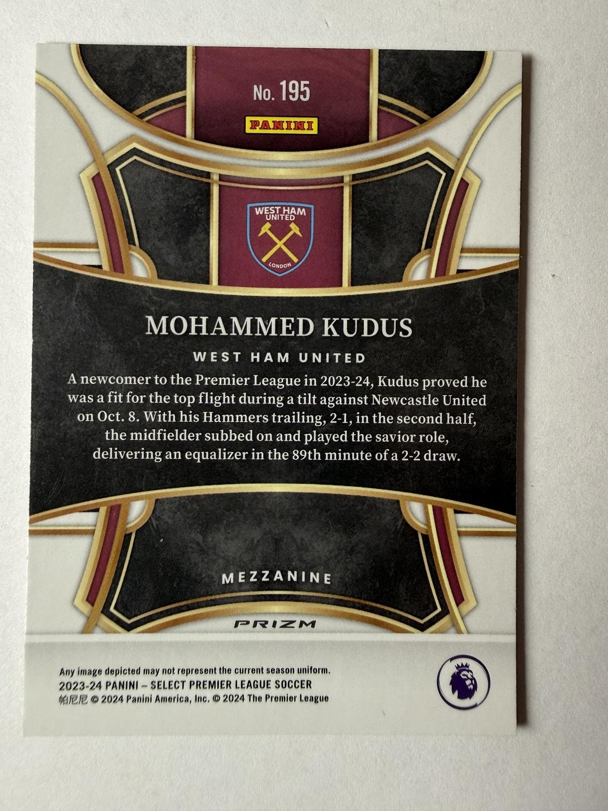 2023-24 Panini Select Premier League Mohammed Kudus #195 Red West Ham United
