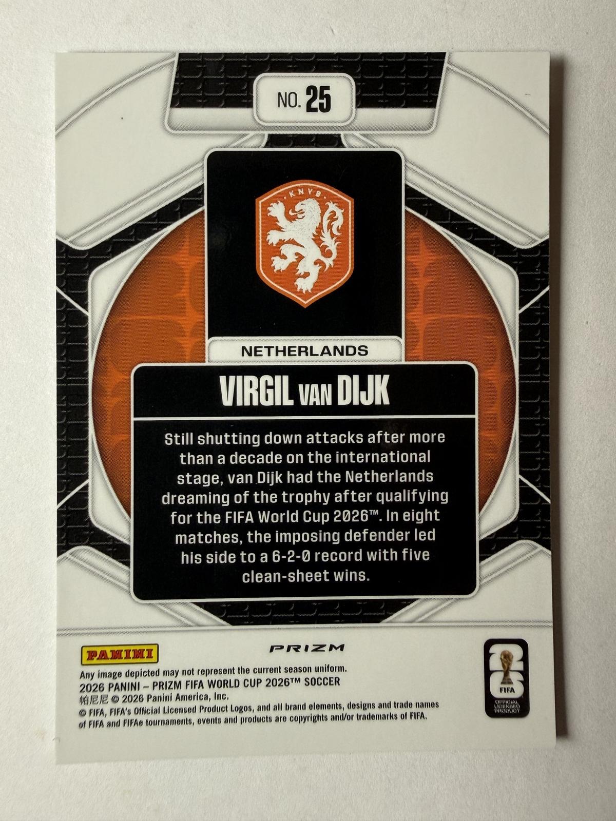 2026 Panini Prizm FIFA World Cup Virgil van Dijk #25 Trophy Hunting Silver Prizm