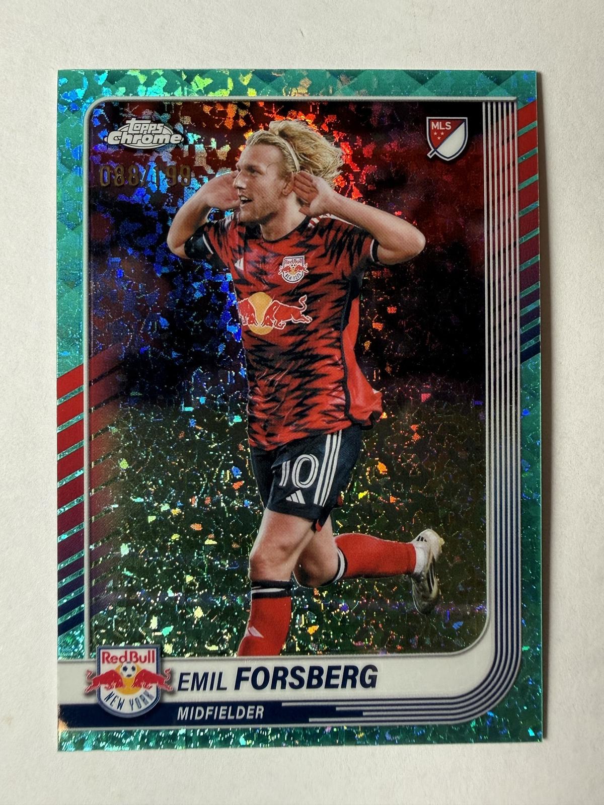2025 Topps MLS Emil Forsberg #8 Aqua Mini-Diamond Refractor Red Bulls /199