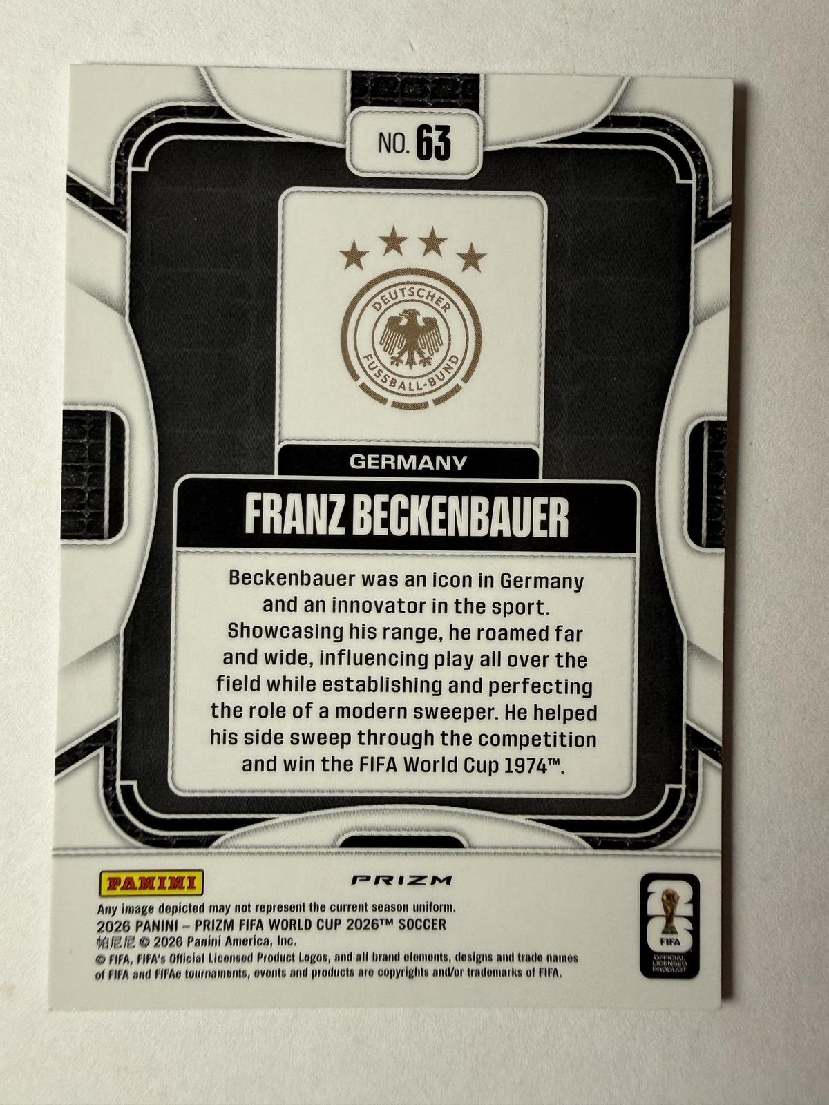 2026 Panini Prizm FIFA World Cup Franz Beckenbauer #63 Wave Prizm Germany