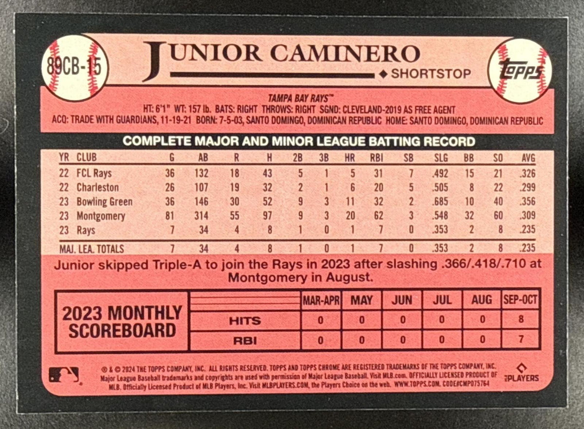 2024 Topps Chrome Junior Caminero #89CB-15 Topps 35th Anniversary Tampa Bay Rays