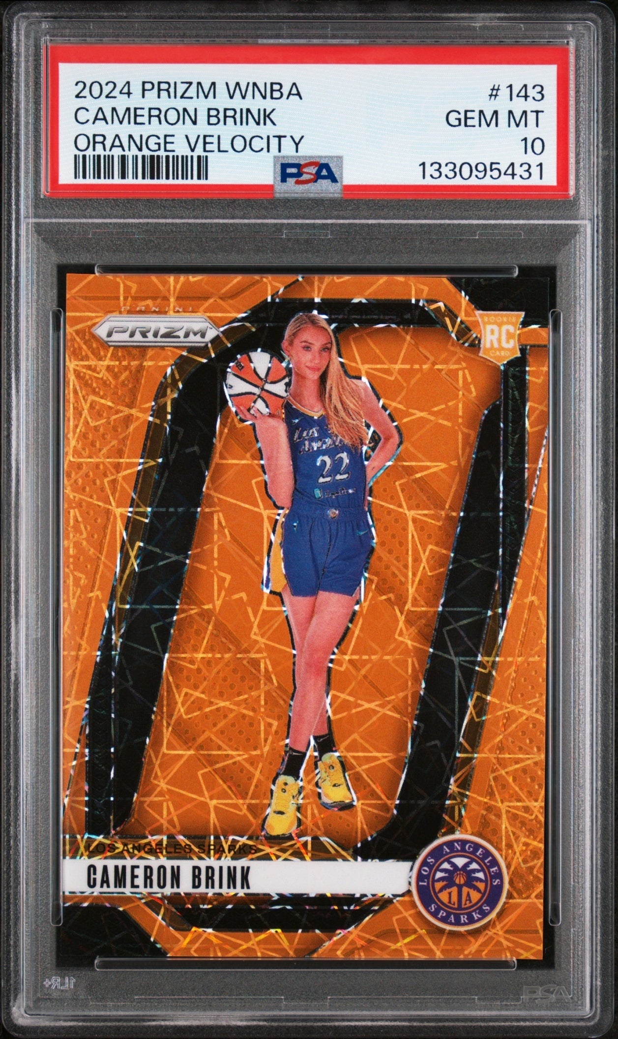2024 Panini WNBA Prizm CAMERON BRINK #143 Orange Velocity RC Sparks PSA 10