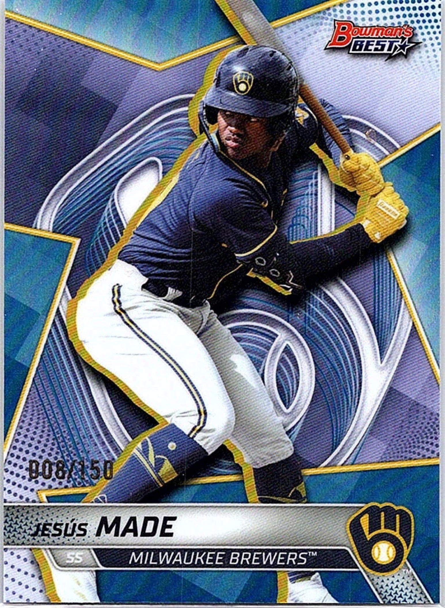 2025 Bowman's Best JESUS MADE #TP-17 Blue Refractor /150 Brewers