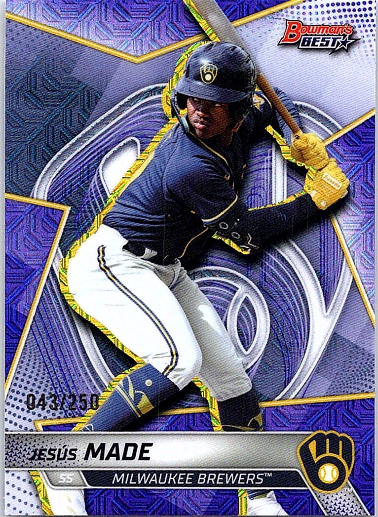 2025 Bowman's Best JESUS MADE #TP-17 Purple Mojo Refractor /250 Brewers