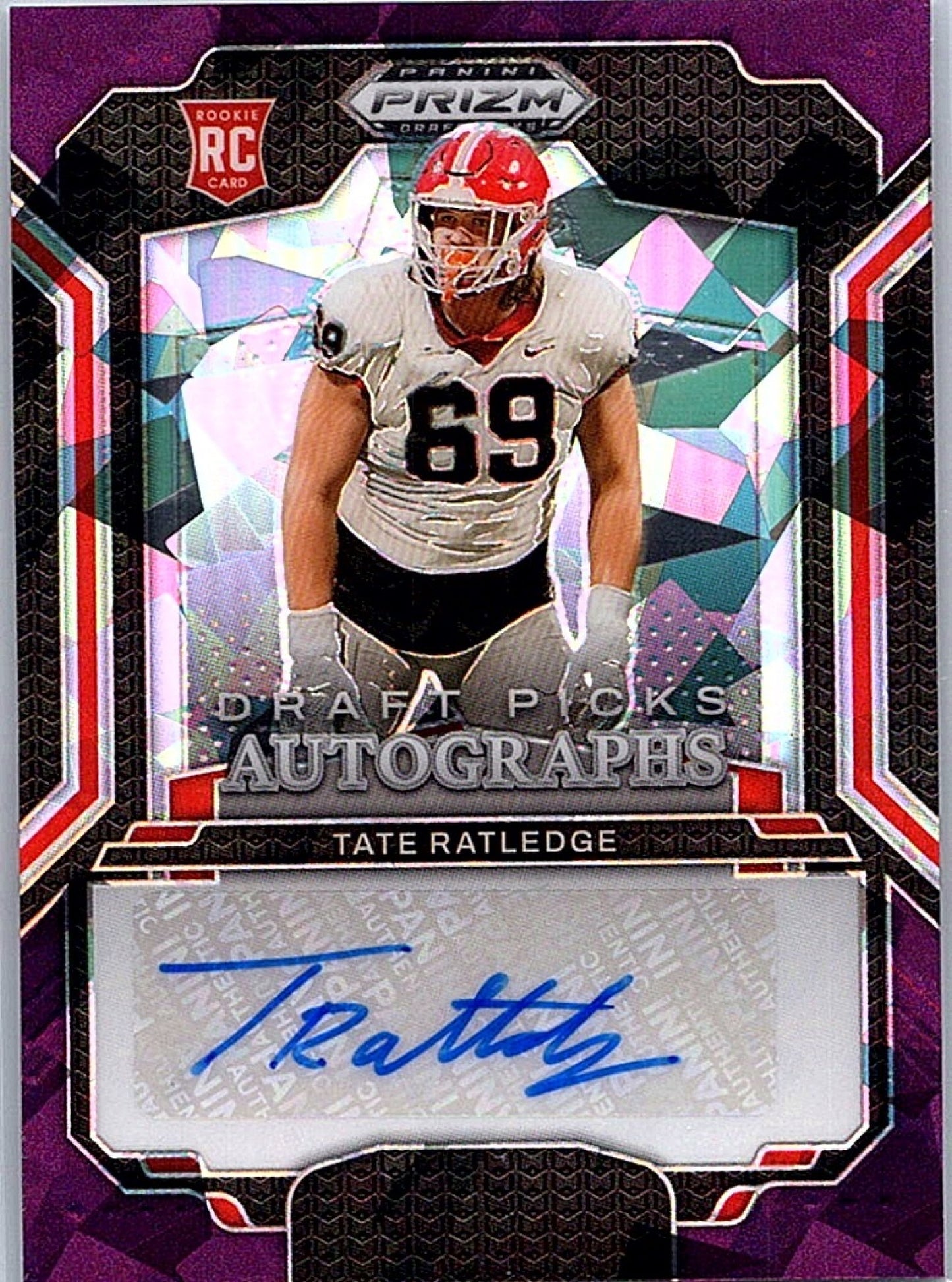 2025 Panini Prizm Draft Picks Tate Ratledge #DPA-TRE Purple Ice /199 Auto