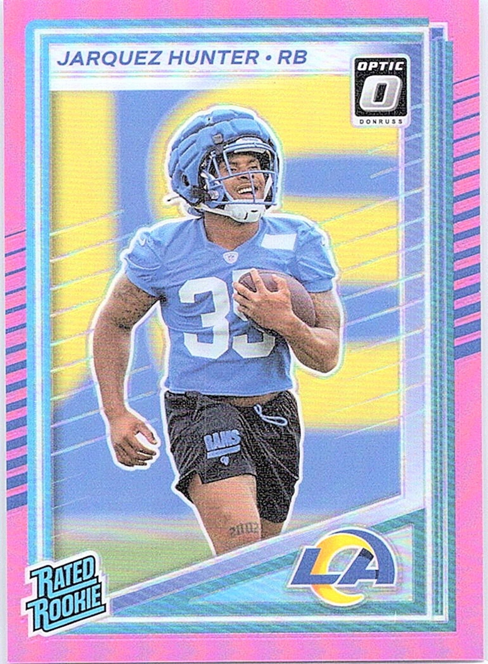 2025 Panini Donruss JARQUEZ HUNTER #352 Optic Rated Rookie Preview Pink RC Rams