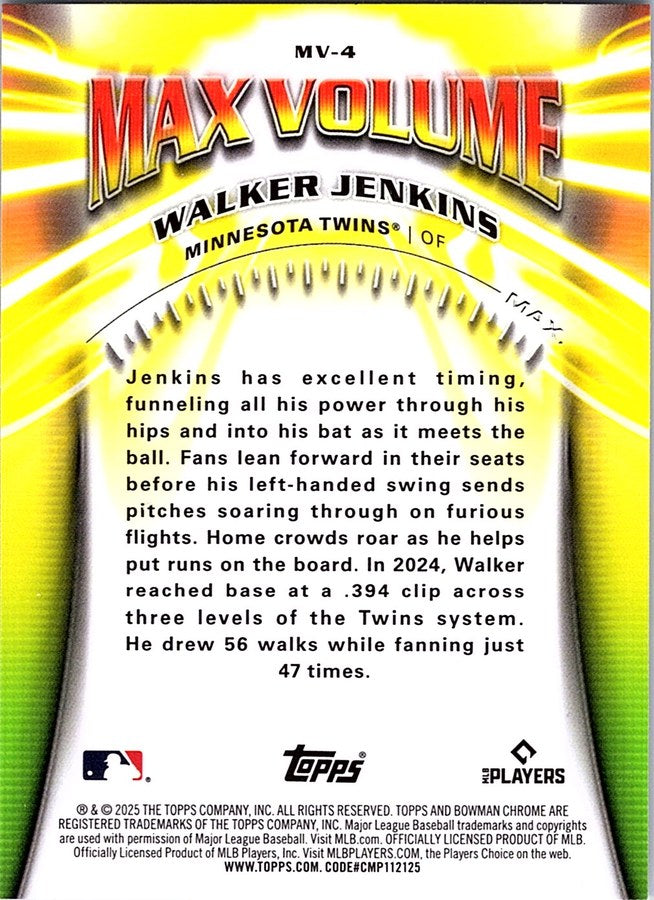 2025 Bowman Chrome Baseball WALKER JENKINS #MV-4 Minnesota Twins